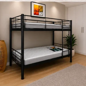 Lit Superposé 1+1 en Métal – Lit Superposé en Noir - lit Superposé 2 Places - Bunk Bed 1+1 - Lit Superposé 1+1 en Métal avec Barrières de Sécurité