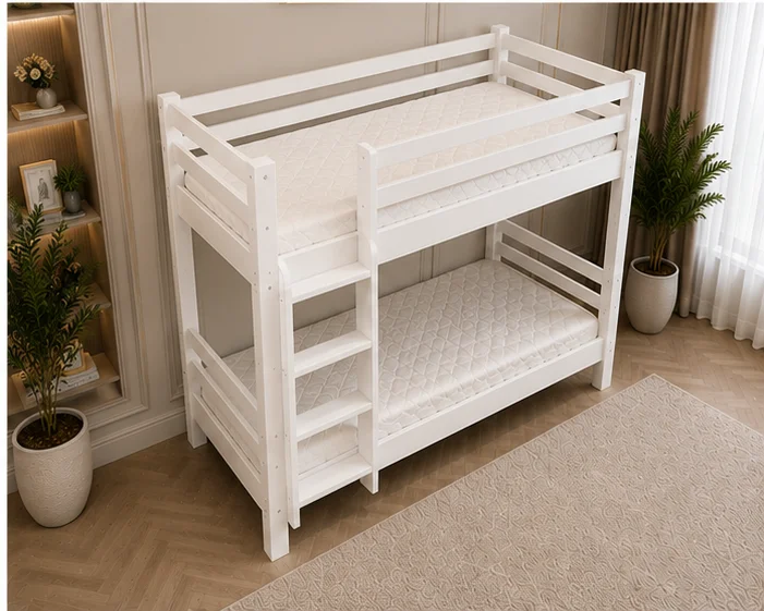 Lit Superposé Bois Blanc – Lit Superposé 90x190 cm - Lit Superposé 1+1 sans matelas – Image 2