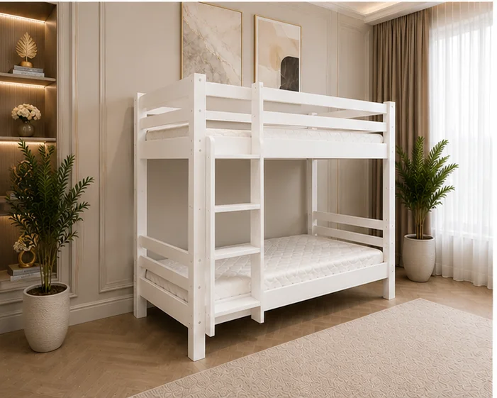 Lit Superposé Bois Blanc – Lit Superposé 90x190 cm - Lit Superposé 1+1 sans matelas – Image 5