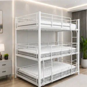Lit Superposé Triple en Acier – 90x190 cm - Lit Superposé 1+1+1 Métal – Gris, Noir ou Blanc