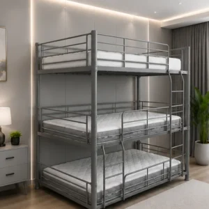 Lit Superposé 1+1+1 en Métal – Lit Triple 90x190 cm - Lit Superposé 3 Places en Métal – Avec Échelle - Lit Superposé 3 Places sans matelas