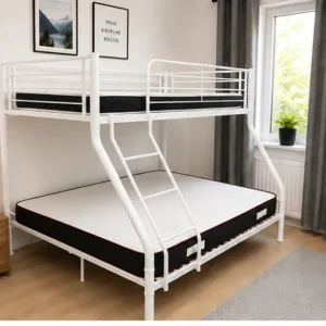 Lit Superposé 2+1 Métal – Lit Superposé 2+1 en Blanc - Lit Superposé 140x190 + 90x190 en Métal – 3 Couchages