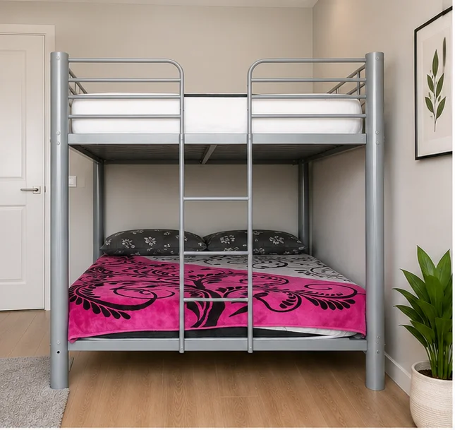 Lit Superposé 2+2 en Métal – Lit Superposé 4 Places Métallique - Lit Superposé 4 Personne - Bunk Bed 4 places - Lit Superposé en Gris – Image 2