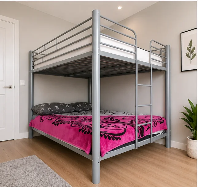 Lit Superposé 2+2 en Métal – Lit Superposé 4 Places Métallique - Lit Superposé 4 Personne - Bunk Bed 4 places - Lit Superposé en Gris – Image 3