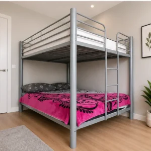 Lit Superposé 2+2 en Métal – Lit Superposé 4 Places Métallique - Lit Superposé 4 Personne - Bunk Bed 4 places - Lit Superposé en Gris