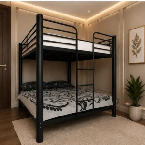 Lit Superposé 2+2 Métal Noir – 4 Couchages Confortables - Lit Superposé 4 Places Métallique – Robuste et Durable - Lit Superposé 4 Personne