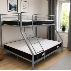 Lit Superposé 2+1 Métal Gris – 3 Couchages - Lit Superposé 2+1 sans matelas – Idéal pour Enfants et Adolescents - Bunk Bed 2+1