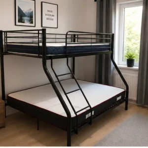 Lit Superposé Triple en Métal – Confort et Sécurité - Lit Superposé 2+1 Métal – Chambre Familiale - Lit Superposé 3 personne