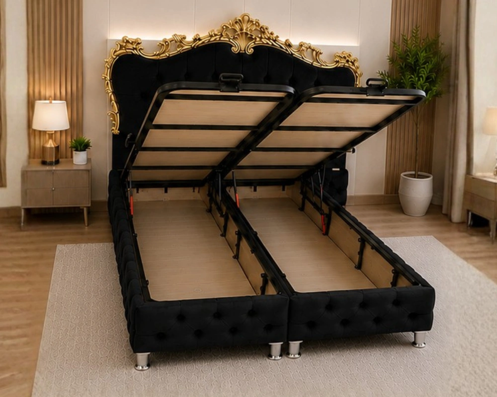 Lit Coffre Victoria – Lit 2 Places avec Coffre - lit 140x190 cm - lit coffre 140x190cm - Lit Coffre Victoria – Lit avec Rangement en Velours – Image 4