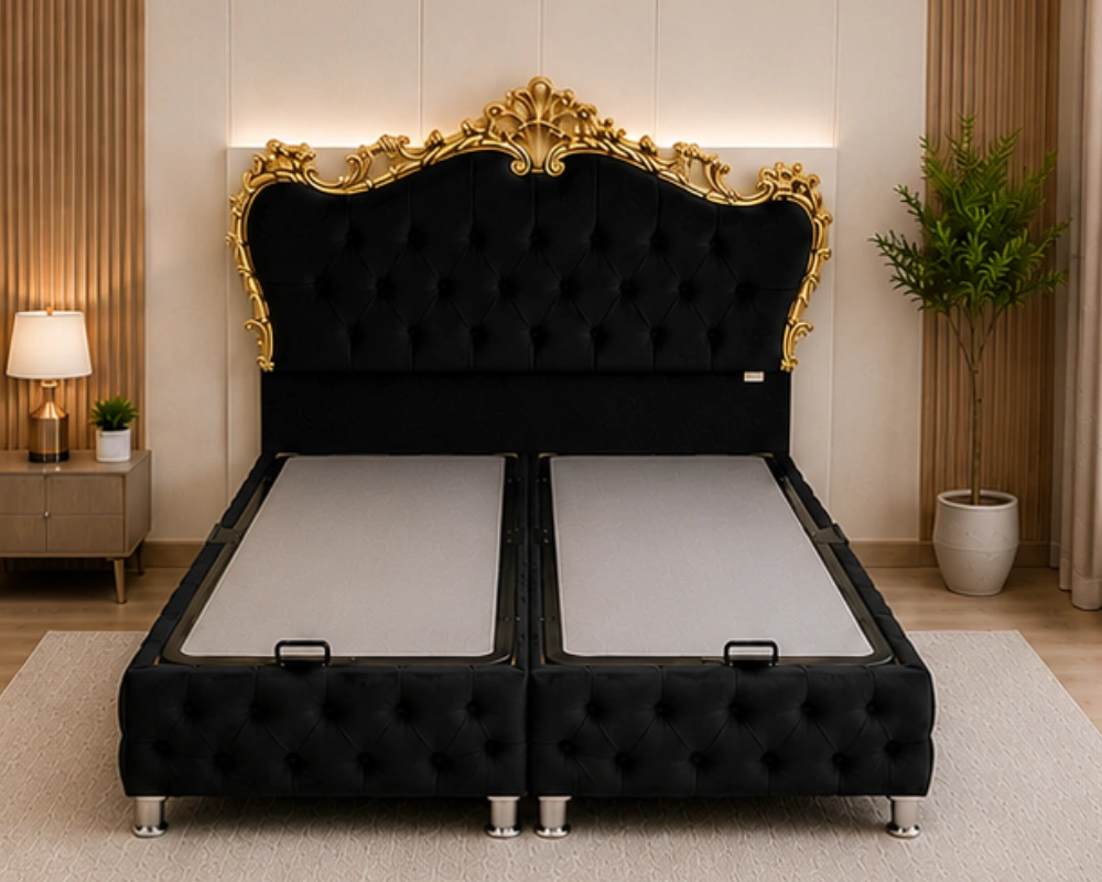 Lit Coffre Victoria – Lit 2 Places avec Coffre - lit 140x190 cm - lit coffre 140x190cm - Lit Coffre Victoria – Lit avec Rangement en Velours