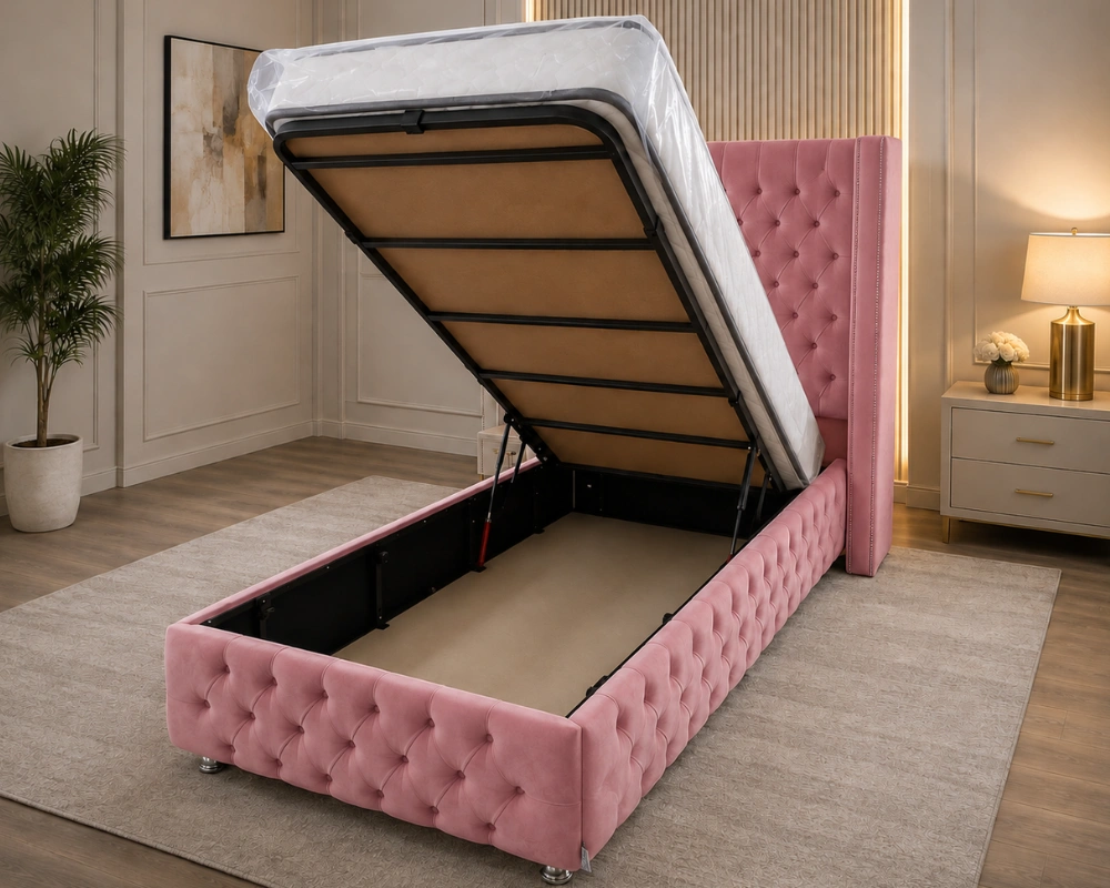 Lit Coffre 90×190 cm – Lit Simple avec Grand Rangement – Image 4