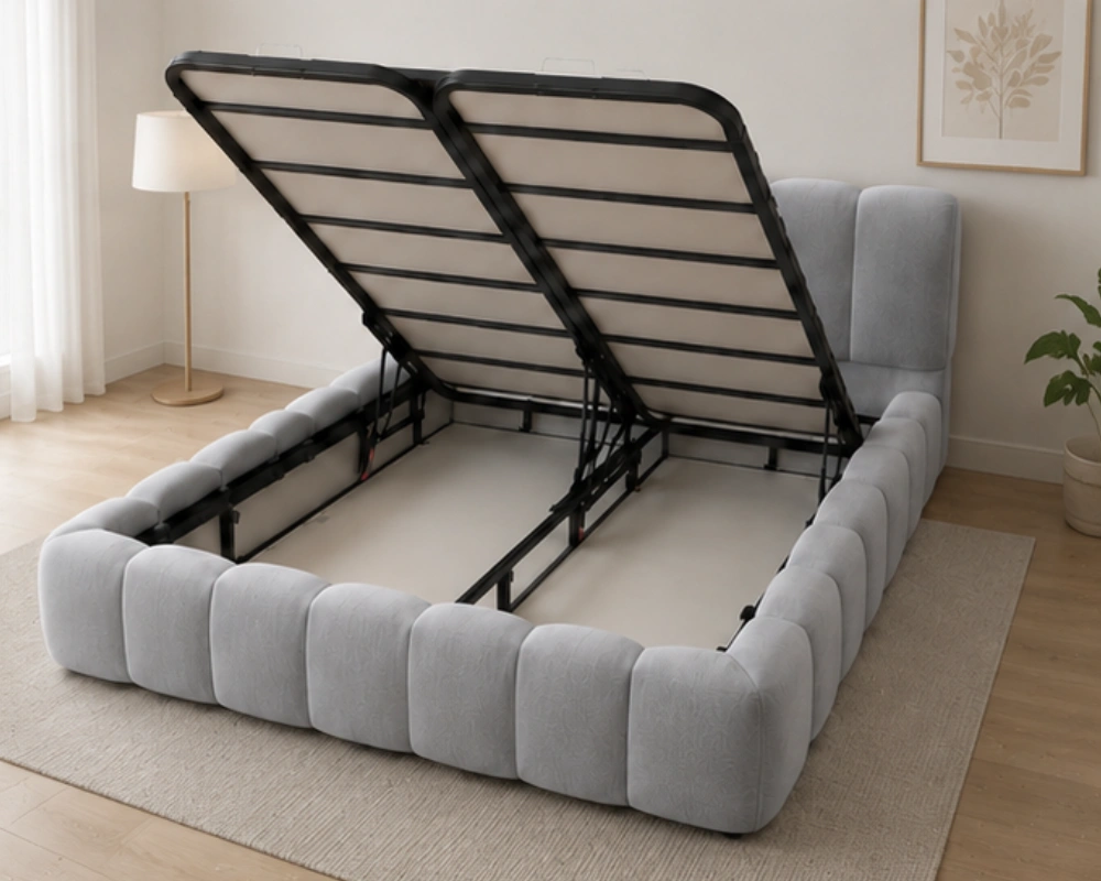 Lit Queen Size 160x200 cm avec Coffre – Velours Blanc Premium