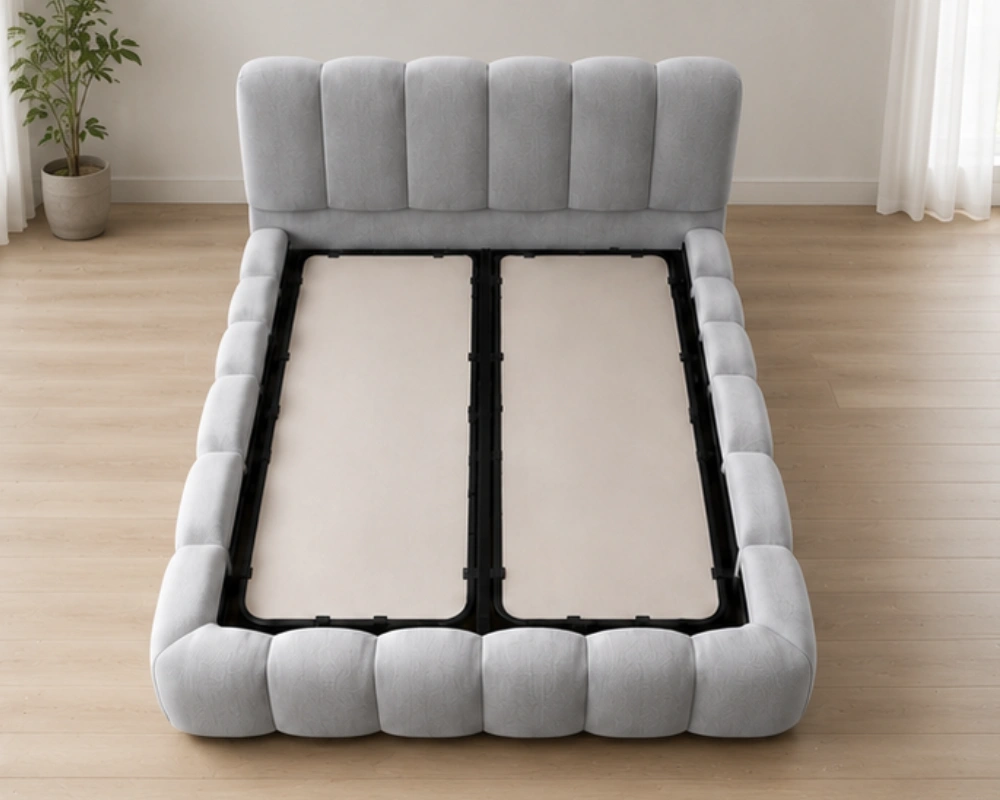 Lit Coffre VIP 140x190 cm en Velours Blanc – Grand Coffre de Rangement, Design Moderne & Tête de Lit Rembourrée