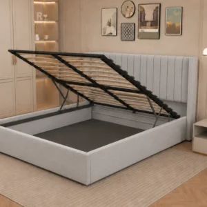 Lit Queen Size 160x200 cm Velours Beige – Confort Premium & Style Contemporain
