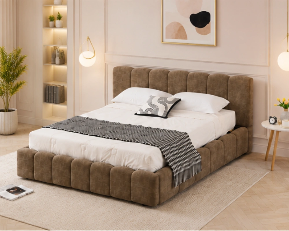 Lit Coffre Moderne en Velours avec Grand Espace de Rangement - Lit Coffre 140x190cm - Lit Double