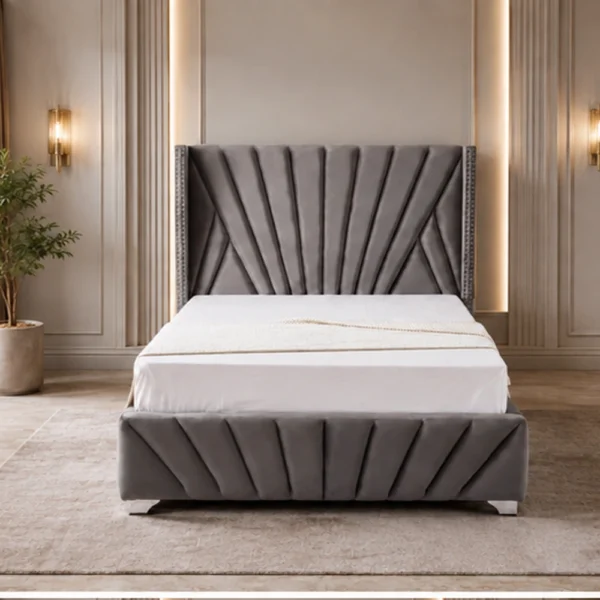 Lit Double 180x200 cm – Tête de Lit Rembourrée et Sommier Inclus