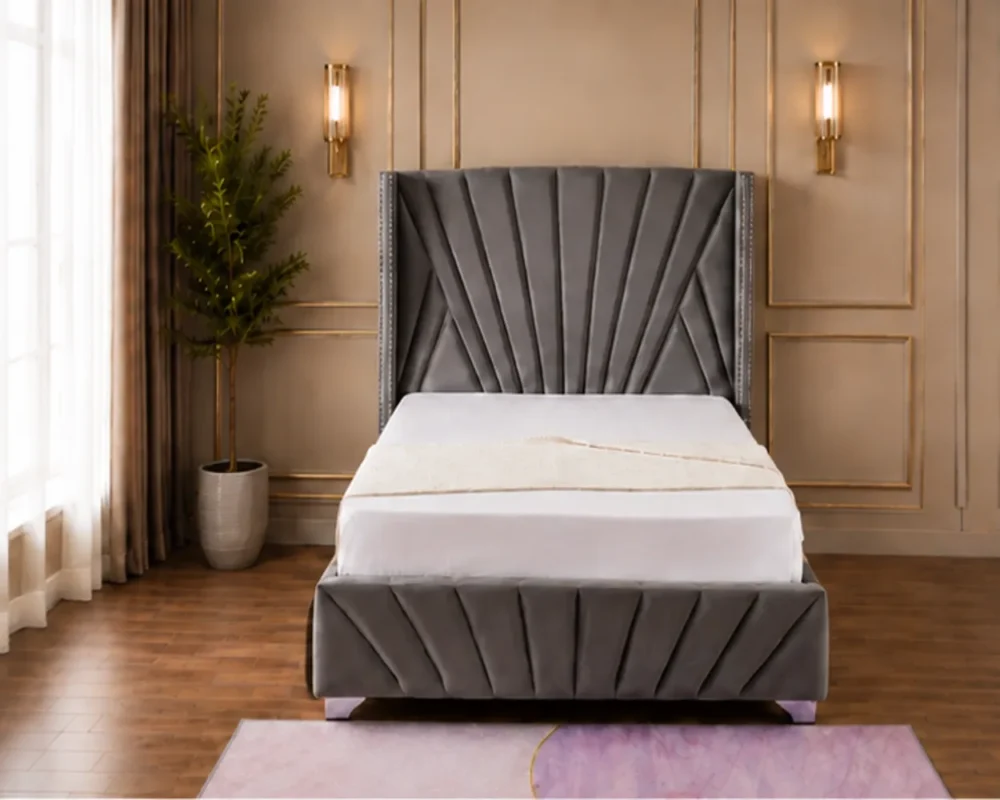 Lit Double Design 140x190 cm – Structure Robuste en Tissu