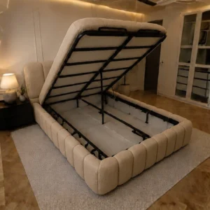 Lit Coffre 160x200 cm Velours Blanc – Queen Size avec Grand Rangement