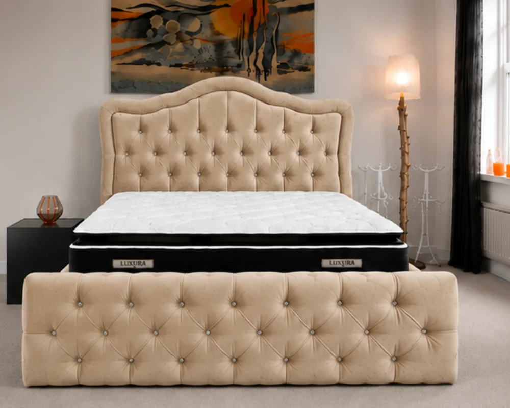 Lit avec Sommier 160x200 cm avec Tête de Lit Capitonnée