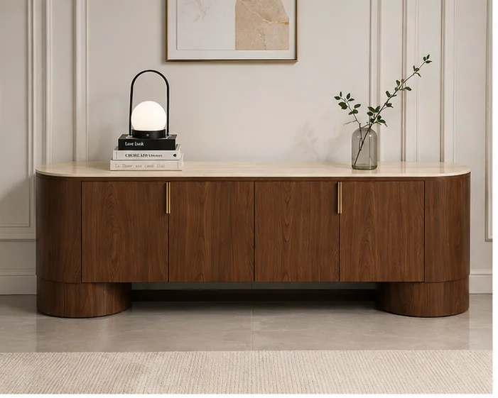 Meuble TV avec Rangement - Meuble TV en Bois Clair - Meuble TV Moderne avec 4 Portes – Image 2