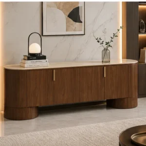 Meuble TV avec Rangement - Meuble TV en Bois Clair - Meuble TV Moderne avec 4 Portes