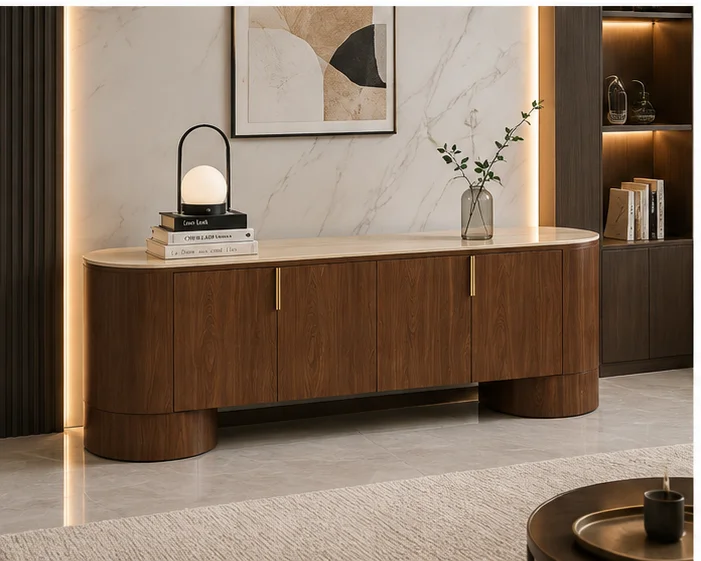 Meuble TV avec Rangement - Meuble TV en Bois Clair - Meuble TV Moderne avec 4 Portes