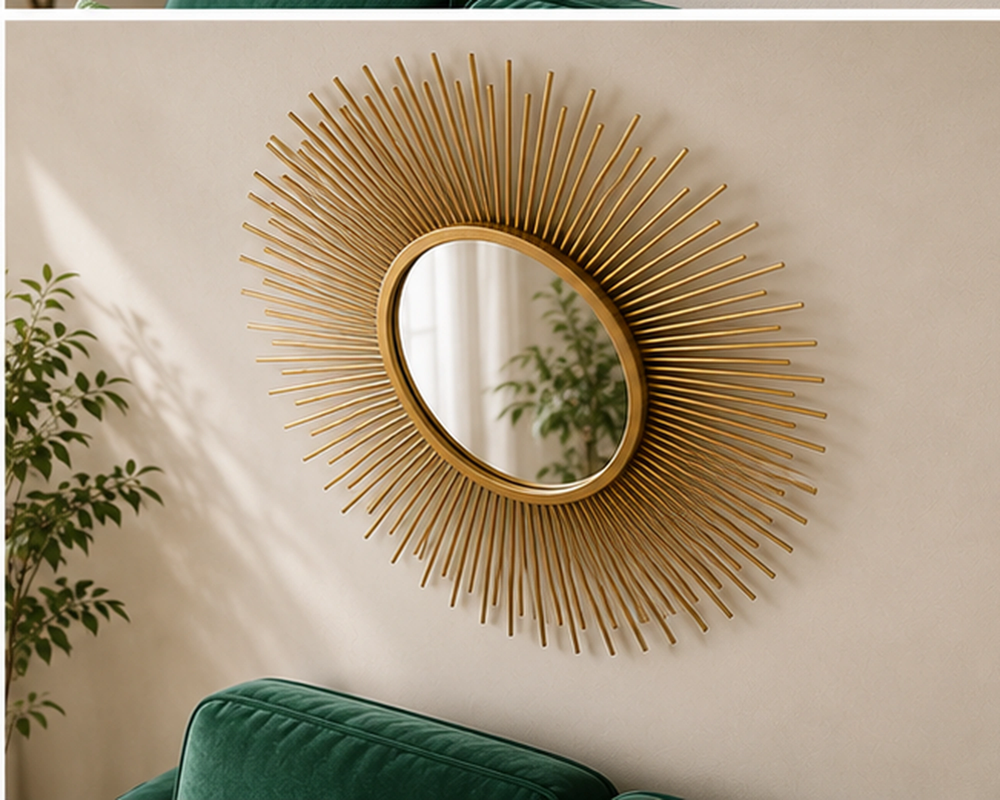 Miroir mural rond avec cadre effet soleil doré. – Image 2