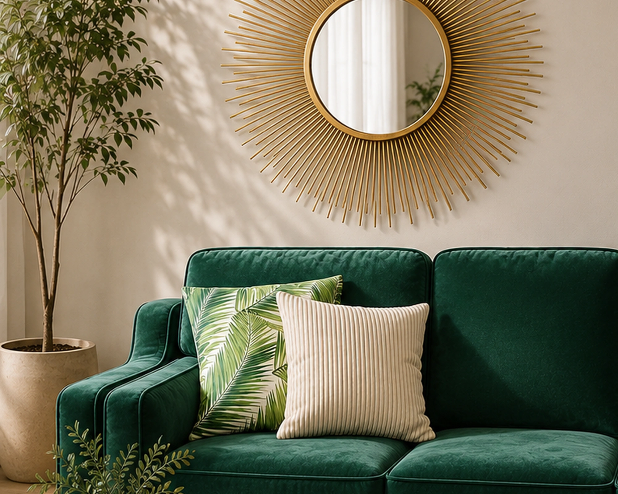 Miroir mural rond avec cadre effet soleil doré. – Image 4