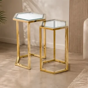 Chariot de Service Design avec Plateaux en Verre et Structure Hexagonale Élégante