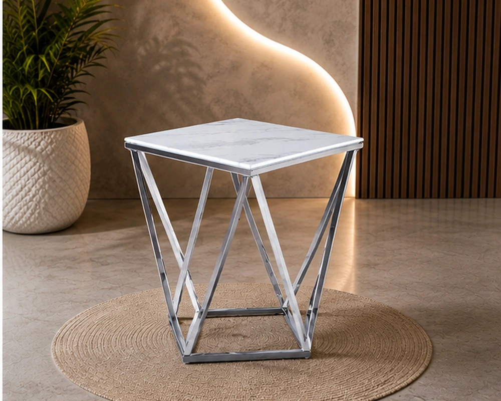 Chariot de Service Élégant au Design Géométrique avec Plateau en Marbre – Image 4