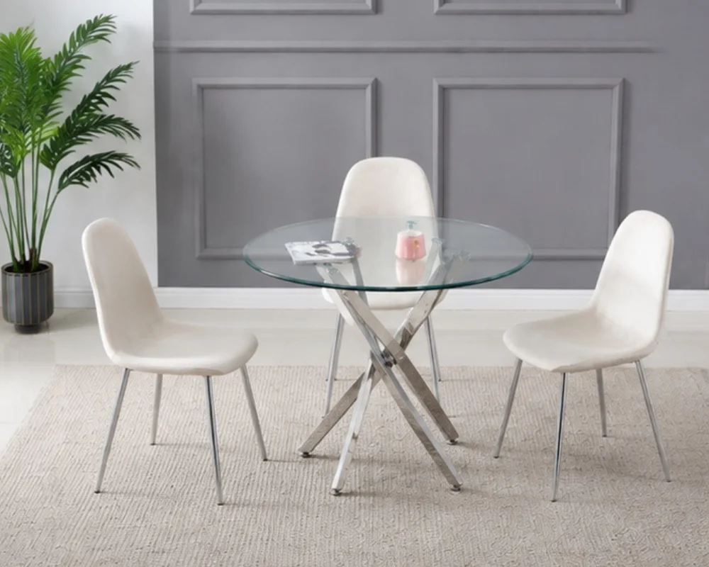 Ensemble table à manger ronde avec 4 chaises- table 100x75cm – Image 4