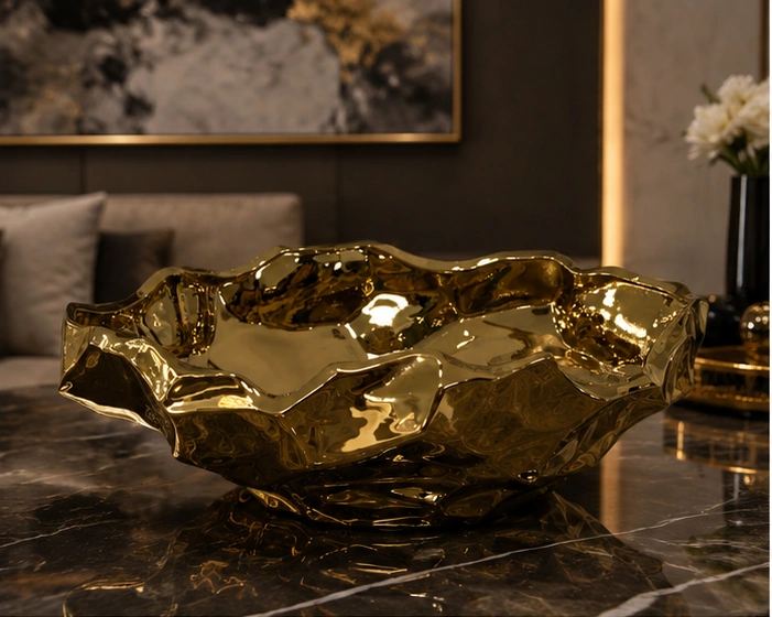 Grande Coupelle Décorative Dorée – Design Organique Sculptural et Finition Métallisée Brillante pour un Intérieur Moderne, Chic et Luxueux – Image 3