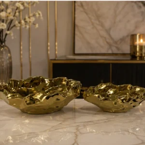 Ensemble de 2 Coupelles Décoratives Dorées – Design Organique Sculptural et Finition Métallisée pour un Intérieur Moderne, Chic et Luxueux