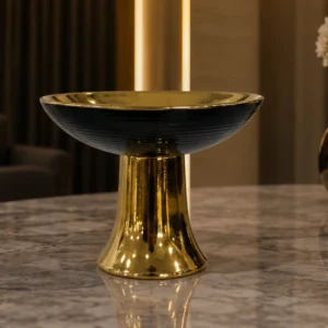 Coupe Décorative Noir et Doré sur Pied – Design Sculptural, Élégant et Luxueux