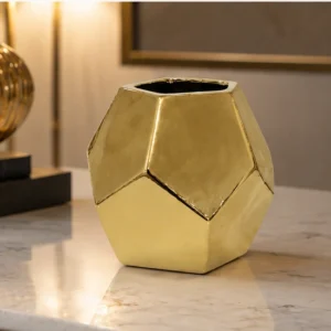 Vase Décoratif Géométrique en Finition Dorée – Design Sculptural Contemporain pour un Intérieur Moderne, Élégant et Luxueux