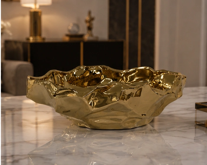 Grande Coupelle Décorative Dorée – Design Organique Sculptural et Finition Métallisée Brillante pour un Intérieur Moderne, Chic et Luxueux – Image 2