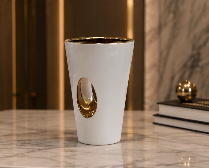 Vase Décoratif Blanc et Doré au Design Sculptural – Finition Raffinée et Élégance Contemporaine – Image 5
