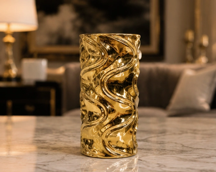 Vase Décoratif Doré Sculptural – Pièce Élégante au Design Moderne