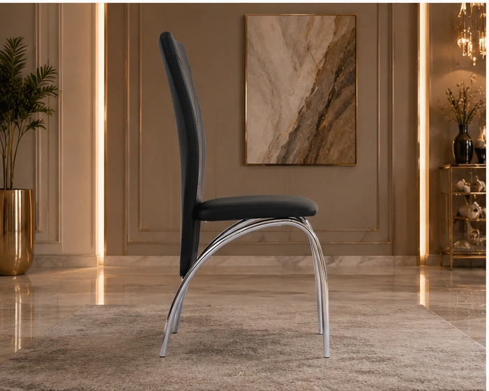 Chaise repas en velours capitonné – chaise salle à manger haut dossier – Image 3