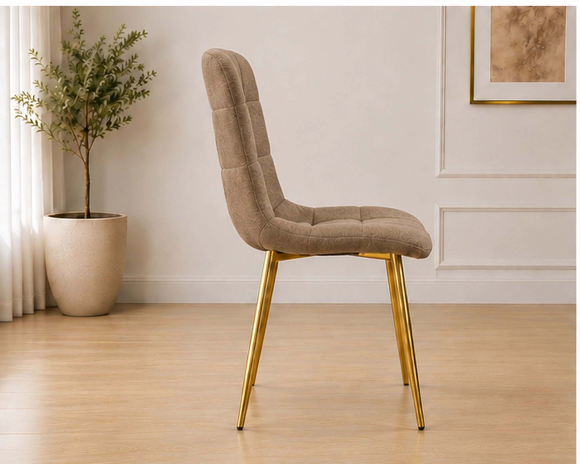 Ensemble de 4 Chaises en Velours Beige - Lot de 4 Chaises – Image 2