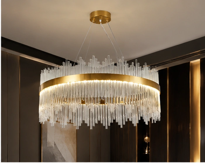 Lustre Suspendu de Luxe en Cristal et Métal Doré – Design Circulaire Moderne avec Cascade de Cristaux pour un Intérieur Chic, Élégant et Sophistiqué – Image 3