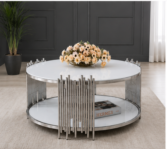 Table Basse Design pour Salon Contemporain - Table Basse Élégante avec Plateau Effet Marbre - Table Basse Marbre – Image 3