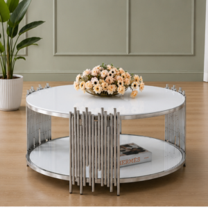 Table Basse Design pour Salon Contemporain - Table Basse Élégante avec Plateau Effet Marbre - Table Basse Marbre