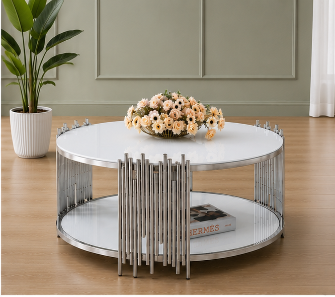 Table Basse Design pour Salon Contemporain - Table Basse Élégante avec Plateau Effet Marbre - Table Basse Marbre