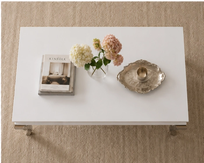 Table Basse Rectangulaire Effet Marbre - Table Basse Contemporaine avec Plateau Blanc – Image 4