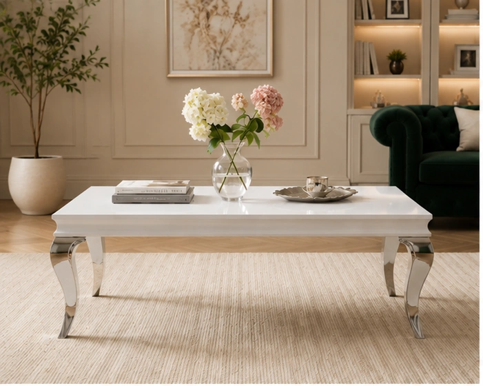 Table Basse Rectangulaire Effet Marbre - Table Basse Contemporaine avec Plateau Blanc – Image 5