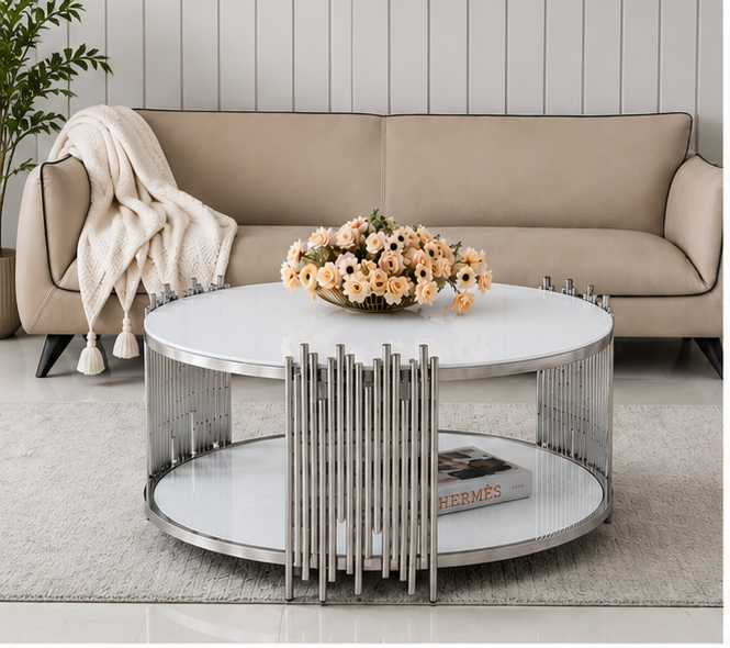 Table Basse Design pour Salon Contemporain - Table Basse Élégante avec Plateau Effet Marbre - Table Basse Marbre – Image 5