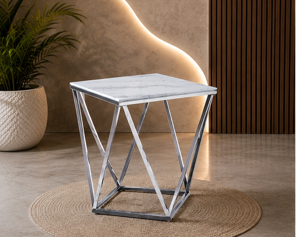 Chariot de Service Élégant au Design Géométrique avec Plateau en Marbre – Image 3