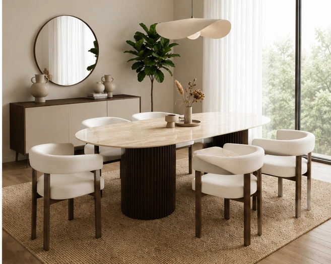 Table à Manger avec 6 Chaises Confortables - Table Moderne avec Ensemble de 6 Chaises