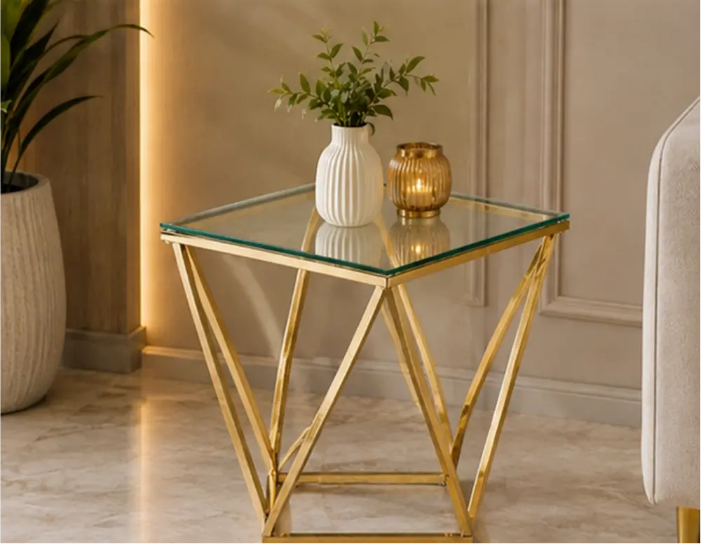 Chariot de Service Élégant avec Plateau en Verre et Finition Dorée Raffinée – Image 4